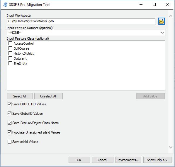 5.2.4.1 SDSFIE Pre-Migration Tool Migration Workflow User Guide v 1.0 Figure 7: The Prepare for Migration Tool The functionality of the Prepare for Migration tool will operate on: 1.