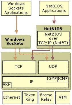 Web site needs access to TCP's connection establishment service. Figure 2 shows two common TCP/IP application interfaces, Windows Sockets and NetBIOS, and their relation to the core protocols.