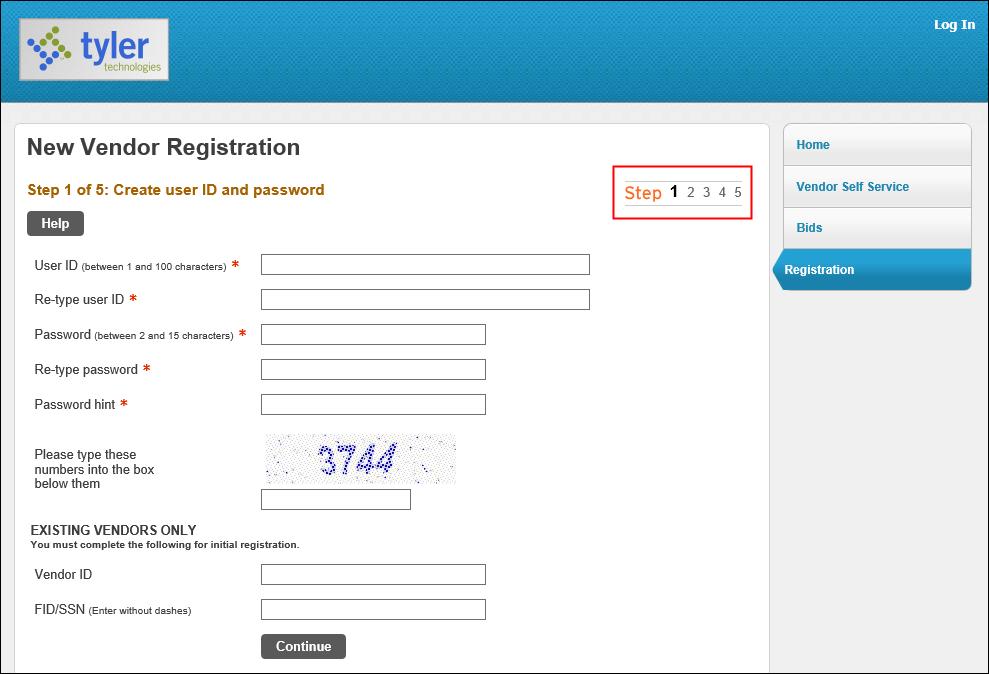 The first step in the process defines the vendor s user ID and password information.
