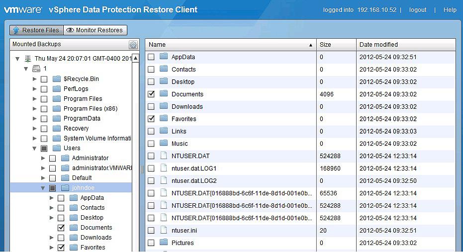 perform restores on their own without the assistance of a VDP administrator. The end user can select a restore Figure 5.
