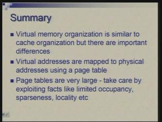 (Refer Slide Time: 44:13) So let me summarize at this point. We started by comparing virtual memory and cache organization and noticed similarities, also noticed the differences.