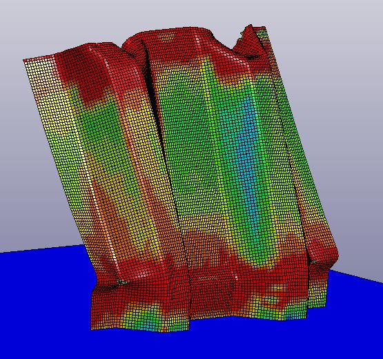 Force (N) Parametric Optimization for CAE Models of Carbon-Fiber Reinforced Plastic The failure modes of the test and simulation are compared for the corrugated single thickness 0 degree case.