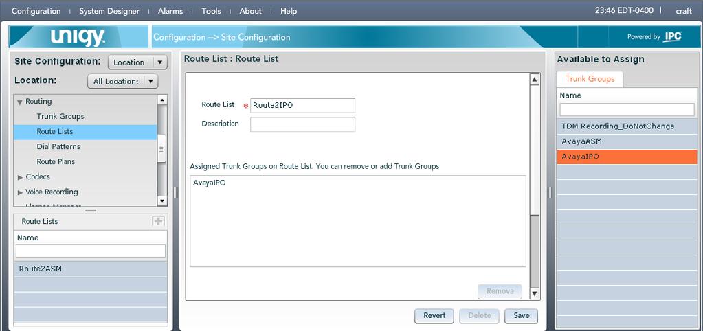 6.4. Administer Route Lists Select Routing Route Lists in the left pane, and click the Add icon in the lower left pane to add a new route list. The Route List screen is displayed in the middle pane.