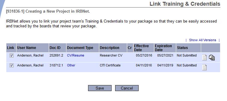 Finalizing Your Submission Select the boxes under Link to add your CV and CITI training, then select Save.