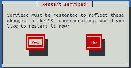 9 Restart the Control Center daemon (serviced) now or later. Restarting serviced pauses Cisco UCS Performance Manager services briefly. To restart serviced now, press the Return key.