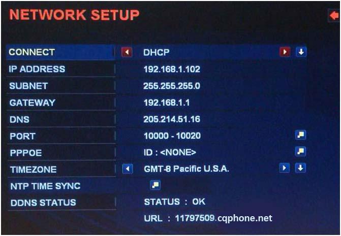 4-8. Network Setup 1. CONNECT Select a connection method among STATIC, DHCP, or PPPOE. 2. IP ADDRESS / SUBNET / GATEWAY / DNS Accessible only if CONNECT is set to STATIC.