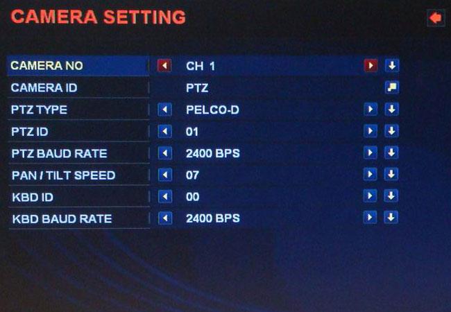 4-11. Camera Setup 1. CAMERA NO: Select a camera to adjust ID or PTZ settings below. 2. CAMERA ID: Change Camera ID to be displayed for the selected channel.
