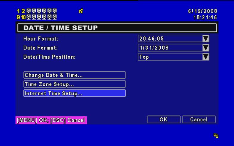 Item Hour Format Date Format Date/Time Position Change Date & Time Time Zone Setup Internet Time Setup 12HOURS/ 24HOURS