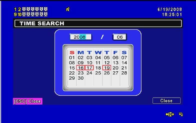 2 TIME SEARCH TIME SEARCH can search for the specific time of recording data to playback. To specify a date, use or to move the cursor up and down, use or roll the mouse to change dates.