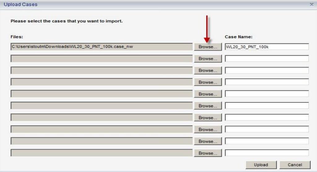 Click the Browse button and select cases as described earlier.