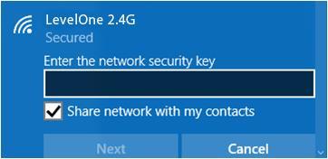 which could be found on the bottom side of the device). You can later change this network key via the wireless configuration menu. 15. Click on "Next". 16.