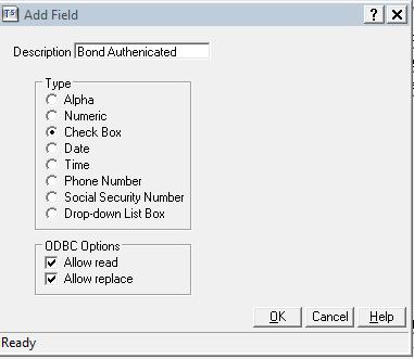 Type: Select the Check Box Radio Button Note: Options on right side of dialog box disappear.