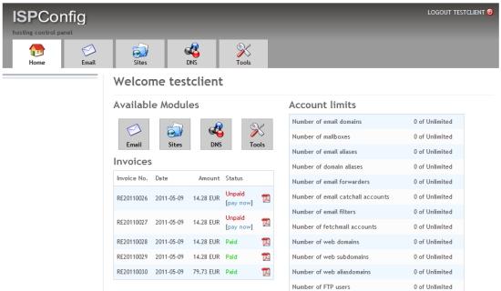 Through the dashboard plugin the invoices can be downloaded as a PDF.
