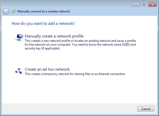 3. Click Manually create a network profile. 4.
