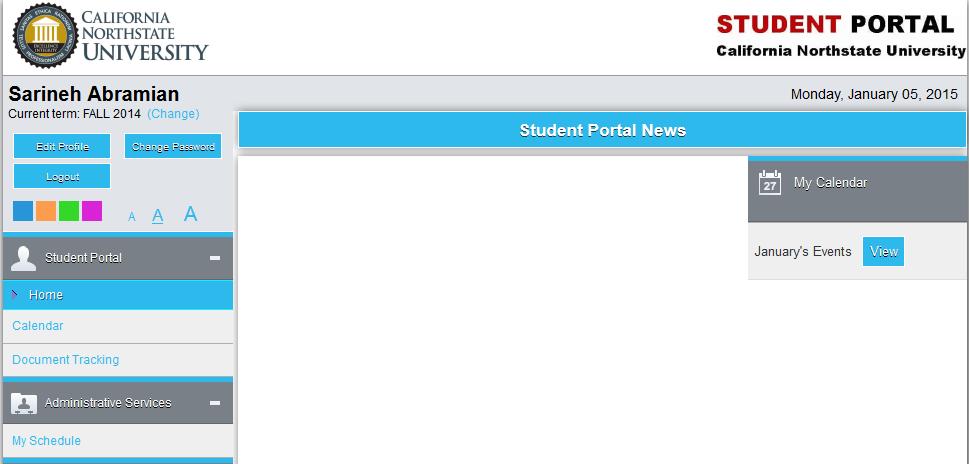 CAMS Student Portal Guide Page 5 1. From your Home Screen, click Calendar. 2.