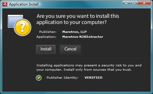3.4 Complete Install of N2KExtractor The following Popup Window will be shown. Click on Install to continue with the installation.