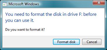 This is because Windows has detected the unusual format of the USB Flash Drive and thinks that the USB Flash Drive is un-formatted.