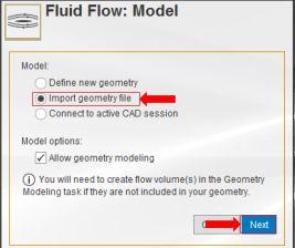 Import geometry file, or Connect to active