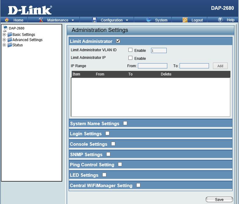 Administration Check one or more of the eight main categories to display the various hidden administrator parameters and settings displayed on the next five pages.