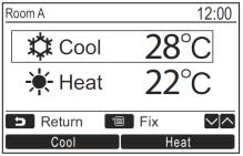 2) To set the cooling temperature set point, press Cool and adjust the setting with the a box will surround and temperature set point.