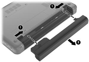 4. Align the tabs on the battery with the notches on the device, and then insert the battery into the battery bay. The battery release latches automatically lock the battery into place.