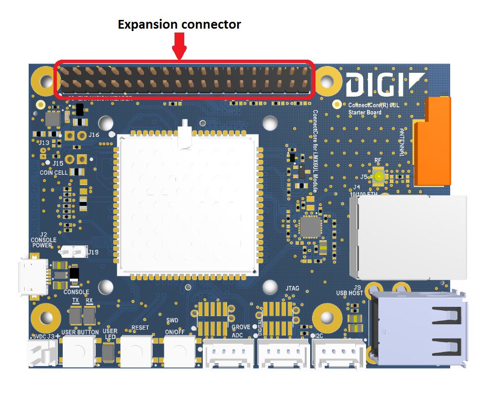 Expansion connector Expansion connector The ConnectCore 6UL Starter Board supports an expansion connector that mimics, as