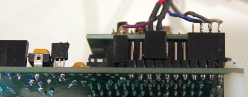 The final pin was installed in the Key connection pad. The photograph (right) shows an example of making connections to this header.
