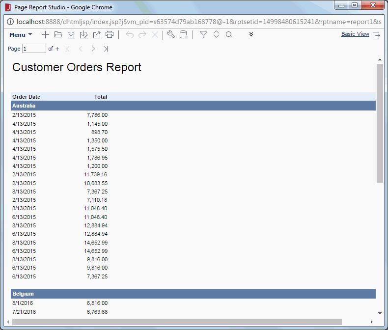 9. Click Menu > File > Rename Report Tab. 10. In the Rename Report Tab dialog, enter CustomerOrders as the report tab name, then click OK. 11. Click the Save button on the toolbar. 12.