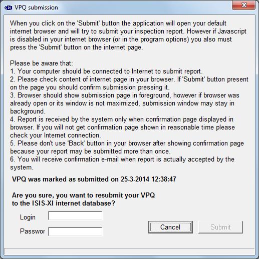 4 Sending VPQs If you click on the Send button by default the application will use the current internet connection to send VPQs.