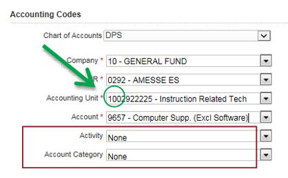 11. Assign Accounting Codes by using the drop-down list box.