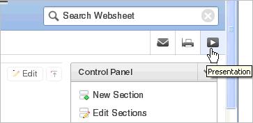 Viewing Websheets About Presentation Mode Viewing the Websheet Directory See Also: "Managing Annotations" on page 2-31 and "About Adding Data Grids" on page 2-13 Presentation mode enables a single