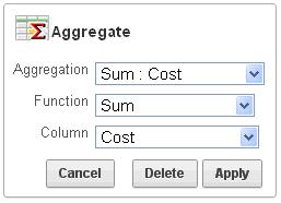 Using the Actions Menu Aggregating a Column You can define an aggregation against a column by selecting Aggregate from the Actions, Format menu.