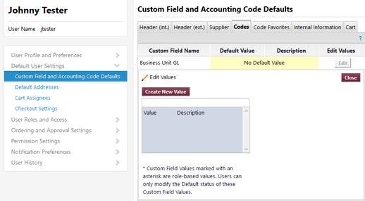 Setting Up Default Chart Fields Click the Codes tab to set up and save