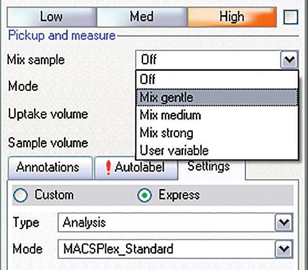 2. Select the Settings tab. 3. Click on the Express button. 4. Select Analysis from the Type drop-down list. 5. Choose MACSPlex_Sample from the Mode drop-down list (refer to figure 4.3). 6.