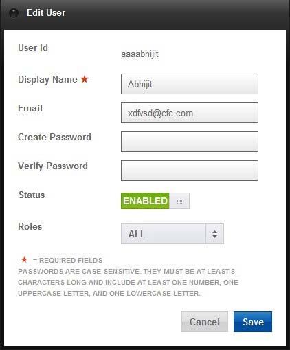 Figure 6: Edit User Logging In as a Different User from the Admin Screen You can log in as a different user from your Admin login by clicking on the Login as User icon.