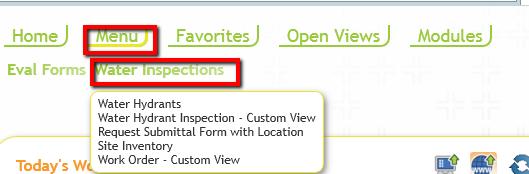 Custom Menu The Menu tab available from the main menu provides a list of customizable drop down menus. These menus can be setup with any view and Request Submittal forms.
