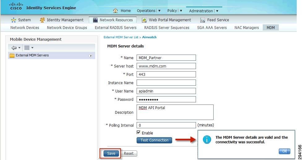 Chapter 13 Mobile Device Manager Integration for BYOD Setting Up the MDM Connection configured.