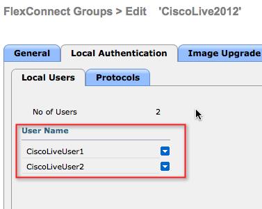 FlexConnect Group: Local Backup Authentication Configuration Define users (max 100) and