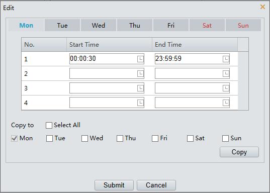 You can select from Monday to Sunday and set four periods for each day.
