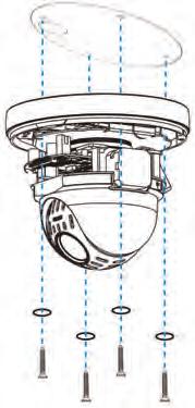 Attach the PTZ camera firmly to the ceiling using the included mounting screws until the