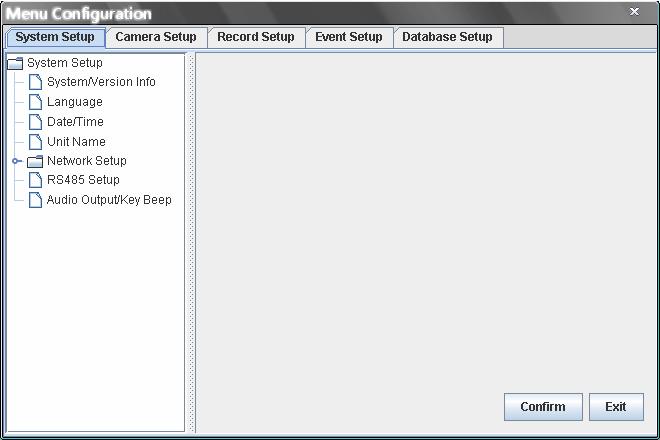 6 Menu Configuration DVRJavaView Software also allows users to remotely configure the DVR s OSD settings. Click on the <Menu Configuration> button and the following window will be displayed.