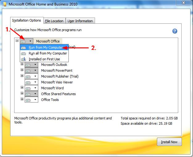 Click the arrow next to the top option Microsoft Office, then from