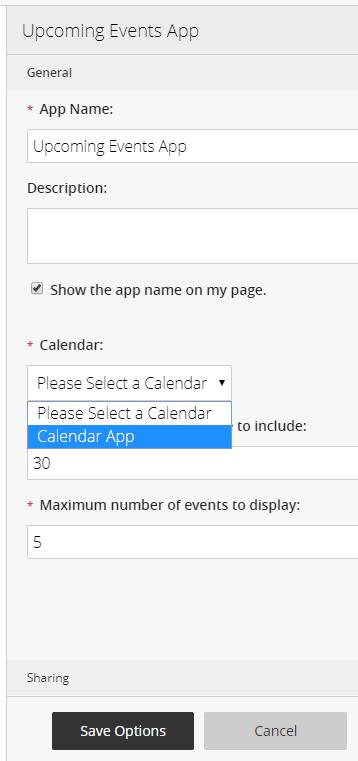 Click the Dropdown option and choose Calendar App 4.