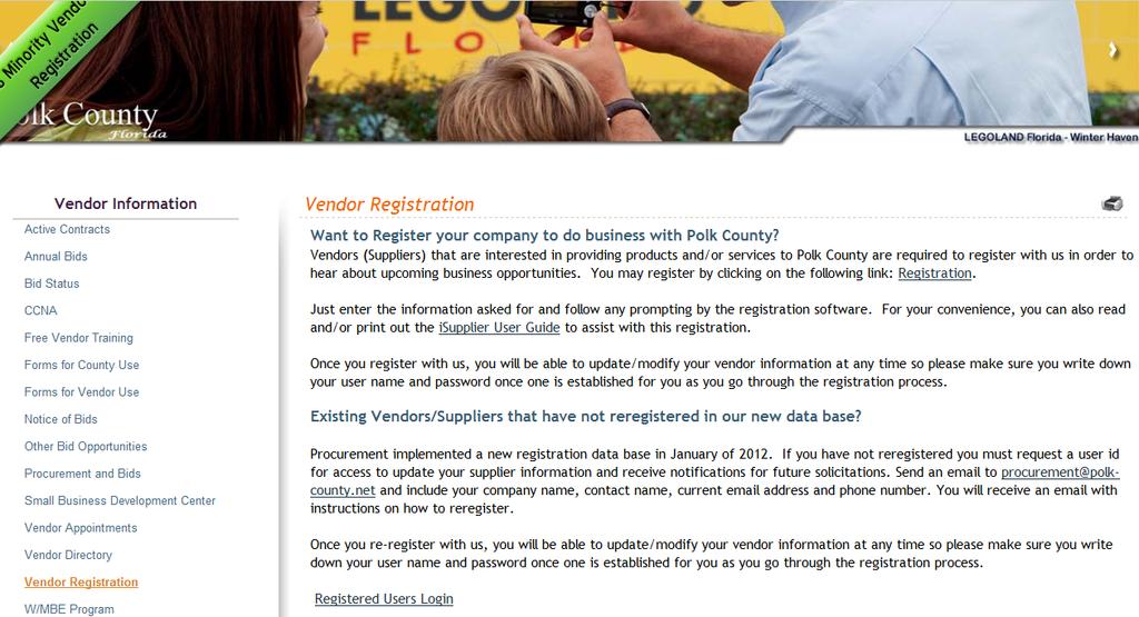 The link opens up the procurement page: Click on How to Become a Vendor for the vendor registration page.
