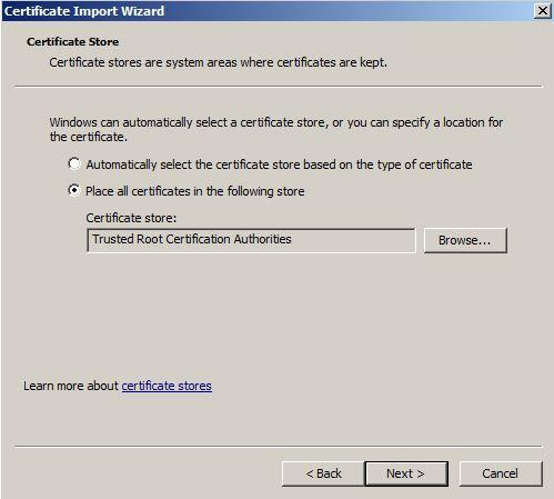 If the server in DMZ or untrusted domain cannot reach the certificate Authority Server, make sure you copy the root CA certificate from the server where you downloaded the same using the previous
