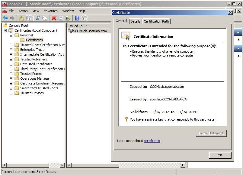 This completes the certificate request using the Operations Manager
