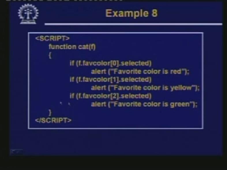 (Refer Slide Time: 55:37) Like you can have a particular function, which can the different elements of a favcolor select box of a form.