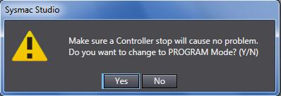 5 Select Mode - PROGRAM Mode from the Controller Menu. 6 A confirmation dialog is displayed.