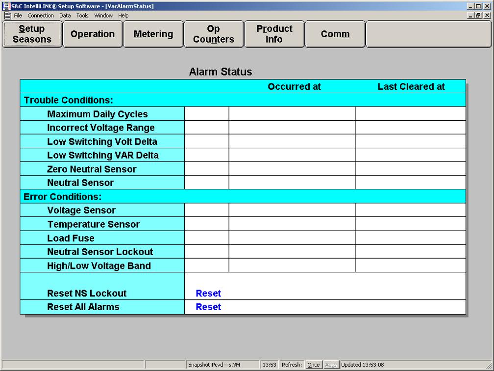 Using IntelliLink Software to Locate Problems Alarm Status Screen The Alarm Status screen shows the present status (active or inactive) of several troubleshooting-related conditions. See Figure 3.