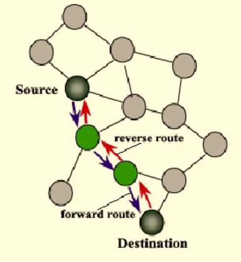 Unlike DSDV, in AODV if a node cannot satisfy the RREQ, it keeps track of the necessary information in order to implement the reverse and forward path setup that will accompany the transmission of